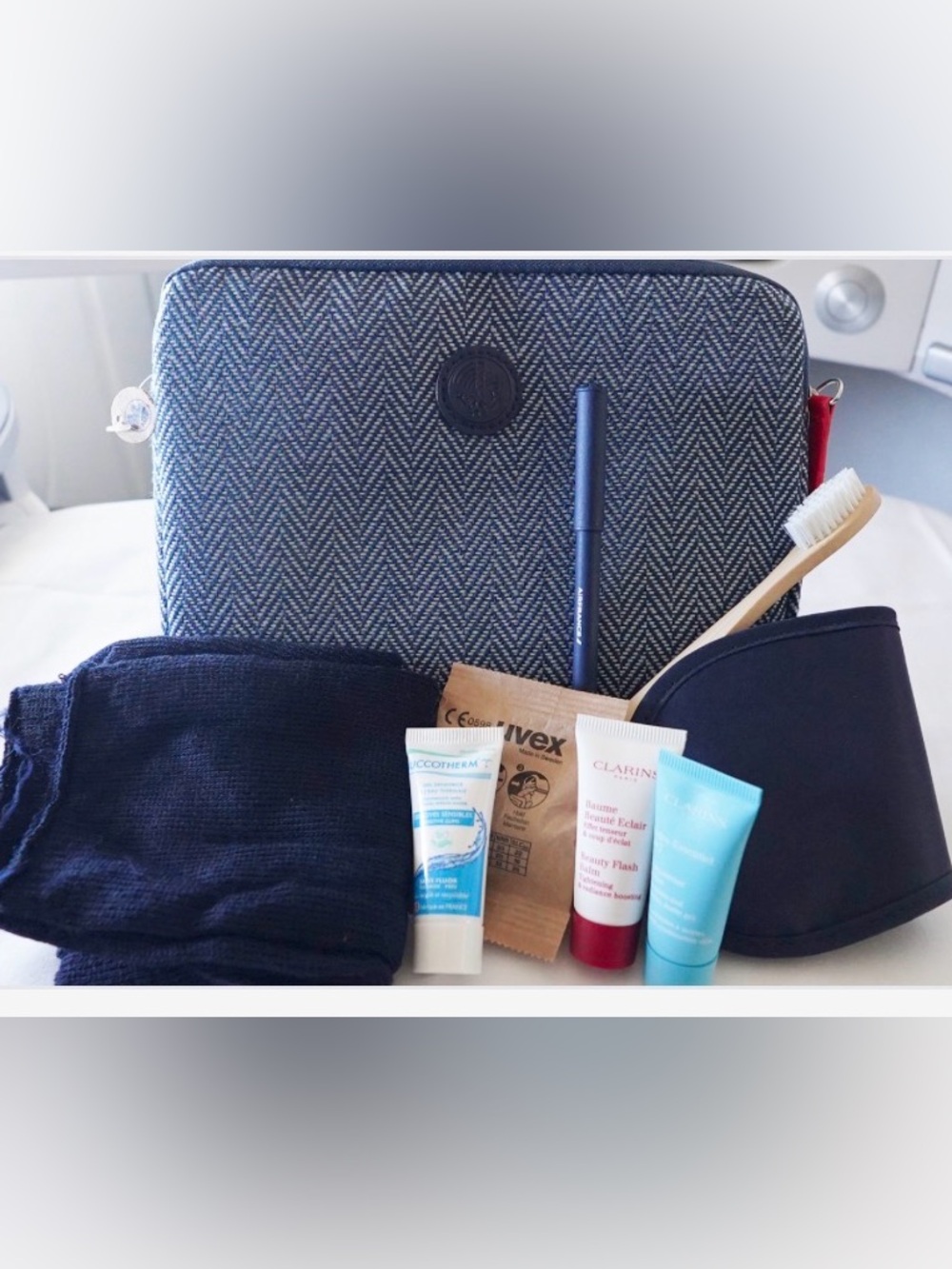 Air France business class Travel Toiletry Kit Pouch in Navy Herringbone NWT